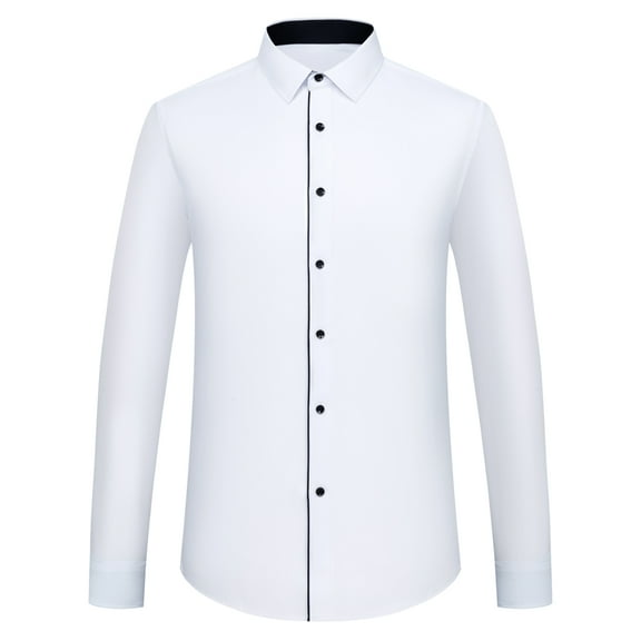 Men's Classic Contrast Stitching Front Placket Dress Shirts Semi-Formal Long Sleeve Regular-fit Social Business Office Shirt