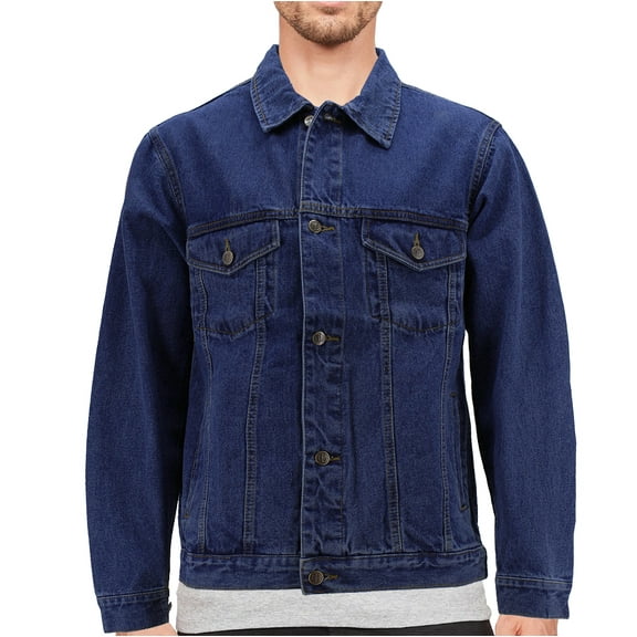 Men’s Classic Cotton Blend Denim Jean Button Up Trucker Jacket (Indigo, M)