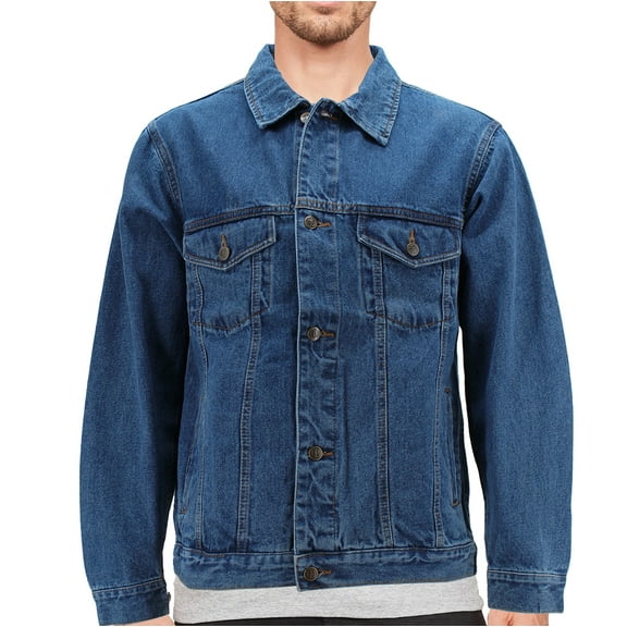 Men’s Classic Cotton Blend Denim Jean Button Up Trucker Jacket (Stone, L)