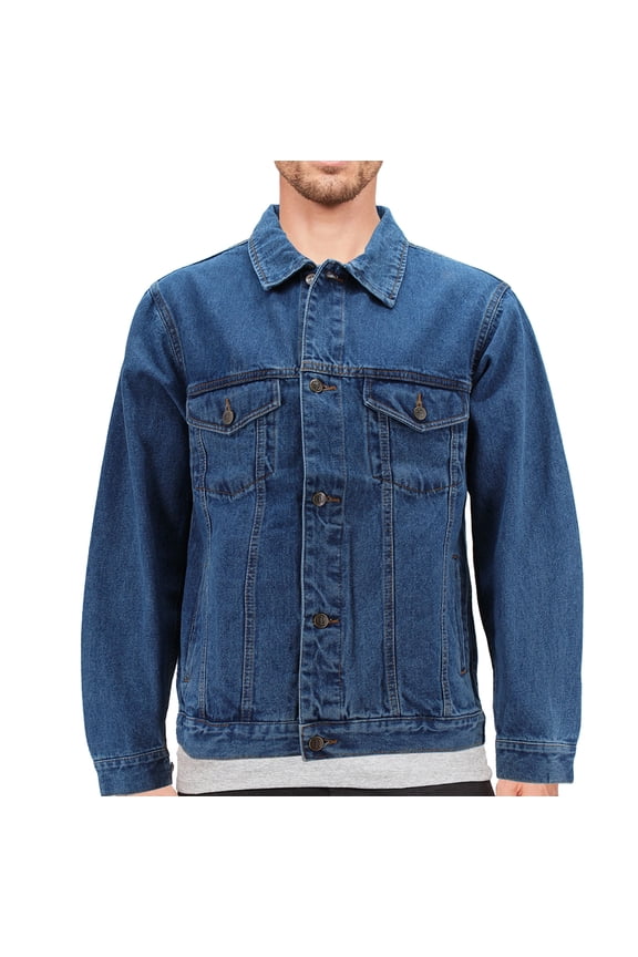 Men’s Classic Cotton Blend Denim Jean Button Up Trucker Jacket (Stone, M)