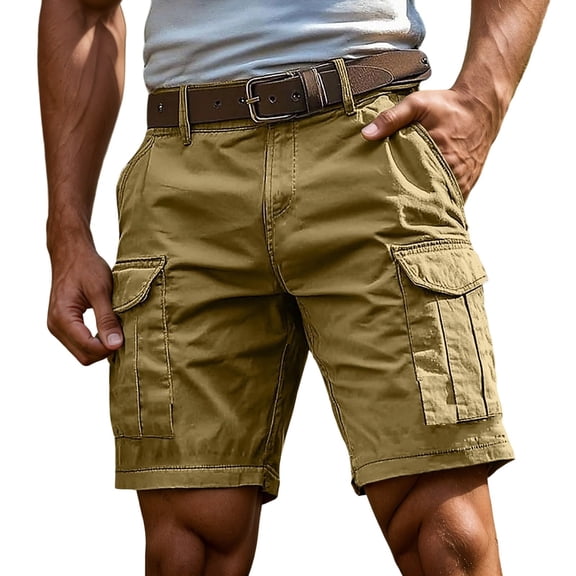 Letdown Men's Classic Baggie Cargo Stretch Shorts with 4 Pockets, Classic Fit Work Shorts (Available in Plus and Tall Sizes) (Khaki, L)
