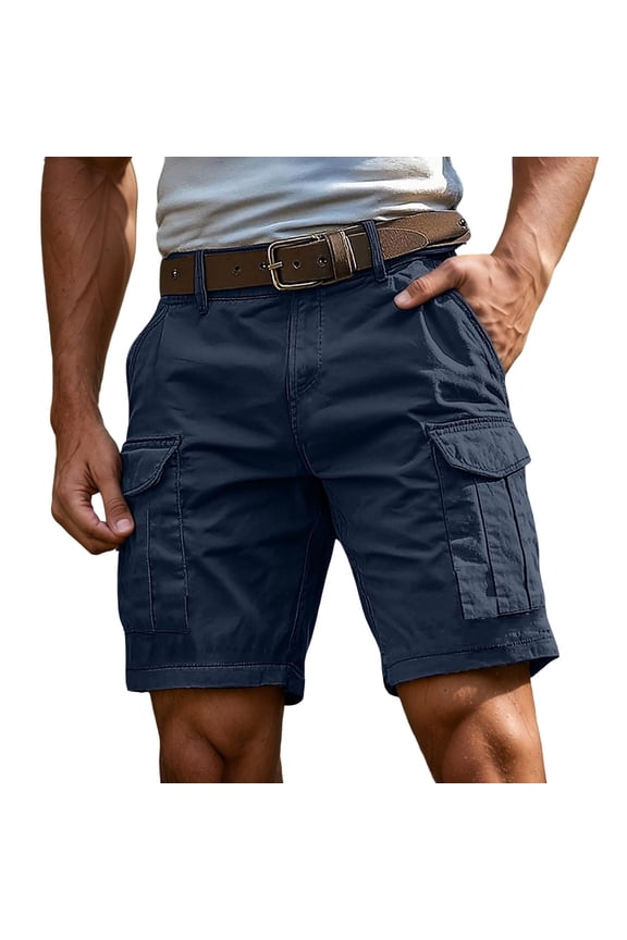 Men's Classic Baggie Cargo Stretch Shorts with 4 Pockets, Classic Fit Work Shorts (Available in Plus and Tall Sizes) (Navy, M)
