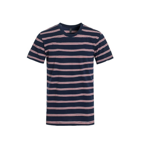 Men's Classic Cotton Crew Neckline Striped Colored Thin Lightweight Layer Casual Short Sleeve Tee T-Shirt