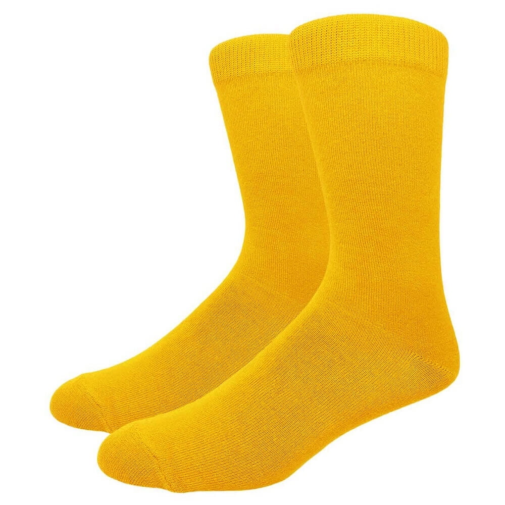 Men's Classic Cotton Solid Plain Crew Dress Socks, Size 8 to 13, Golden ...