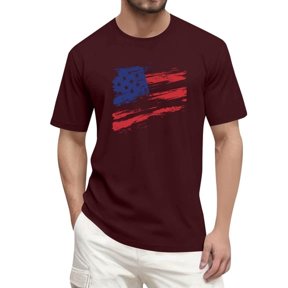 Men's Classic Crew Neck Independence Day Tee, Soft Jersey Cotton for All-Day Comfort in Hot Weather ,Wine S