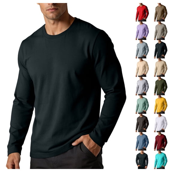 Men's Classic Crew Neck Long Sleeve T-Shirt Solid Color Soft Cotton Basic Pullover Casual Fall Layering Plain Top