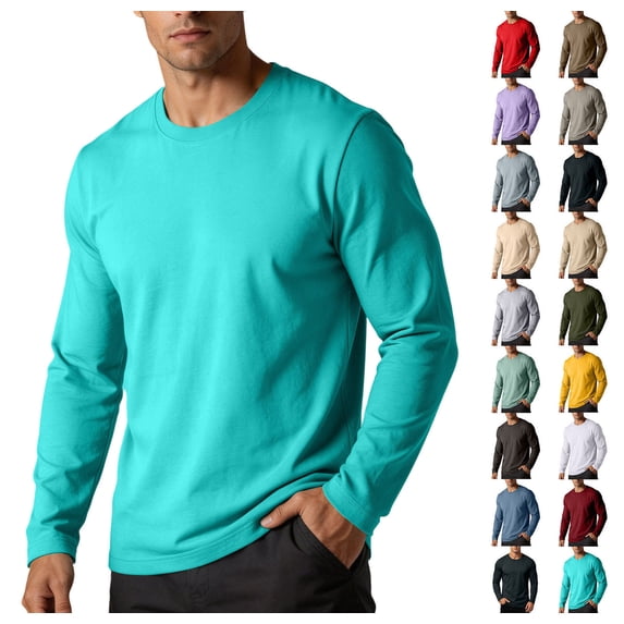 Men's Classic Crew Neck Long Sleeve T-Shirt Solid Color Soft Cotton Basic Pullover Casual Fall Layering Plain Top