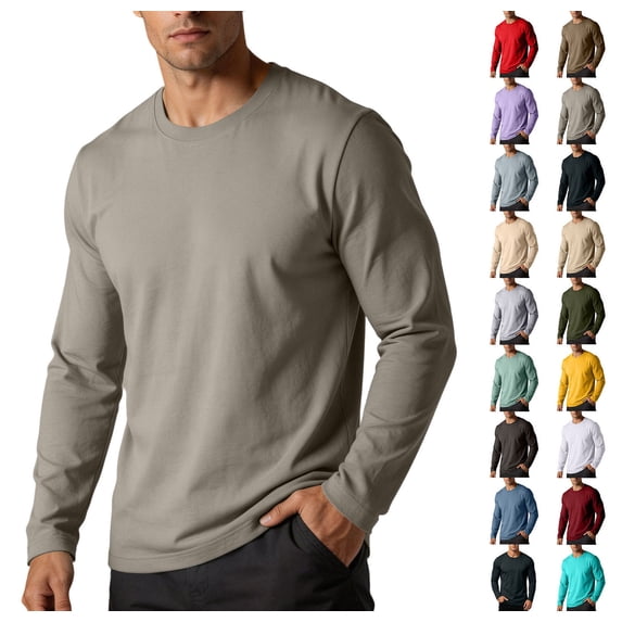 Men's Classic Crew Neck Long Sleeve T-Shirt Solid Color Soft Cotton Basic Pullover Casual Fall Layering Plain Top