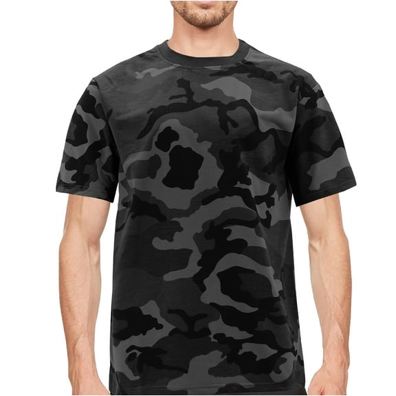 Men's Classic Crewneck Camouflaged Pattern Shirt Lightweight Army T-shirt (Charcoal, XL)