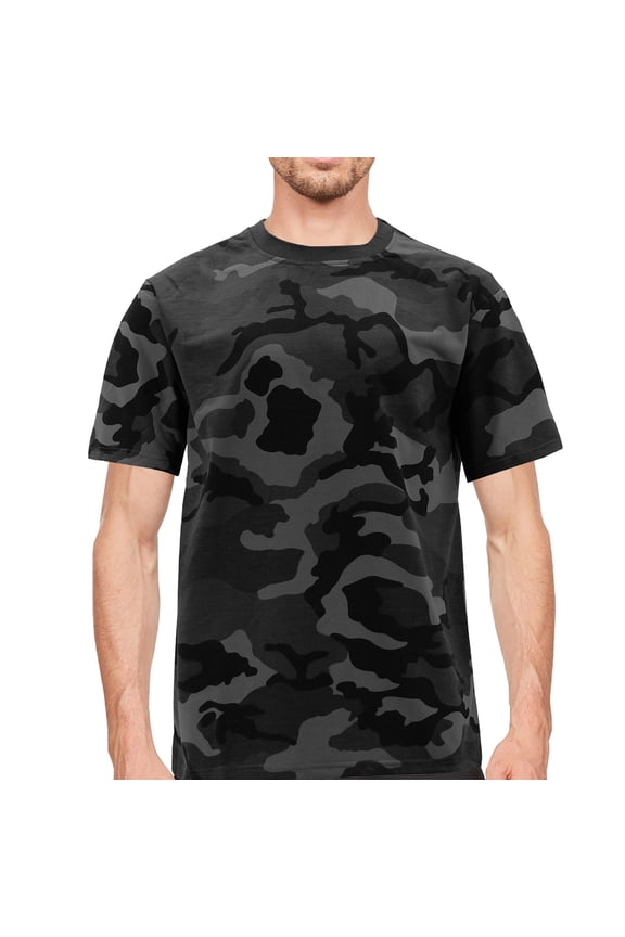 Men's Classic Crewneck Camouflaged Pattern Shirt Lightweight Army T-shirt (Charcoal, XL)