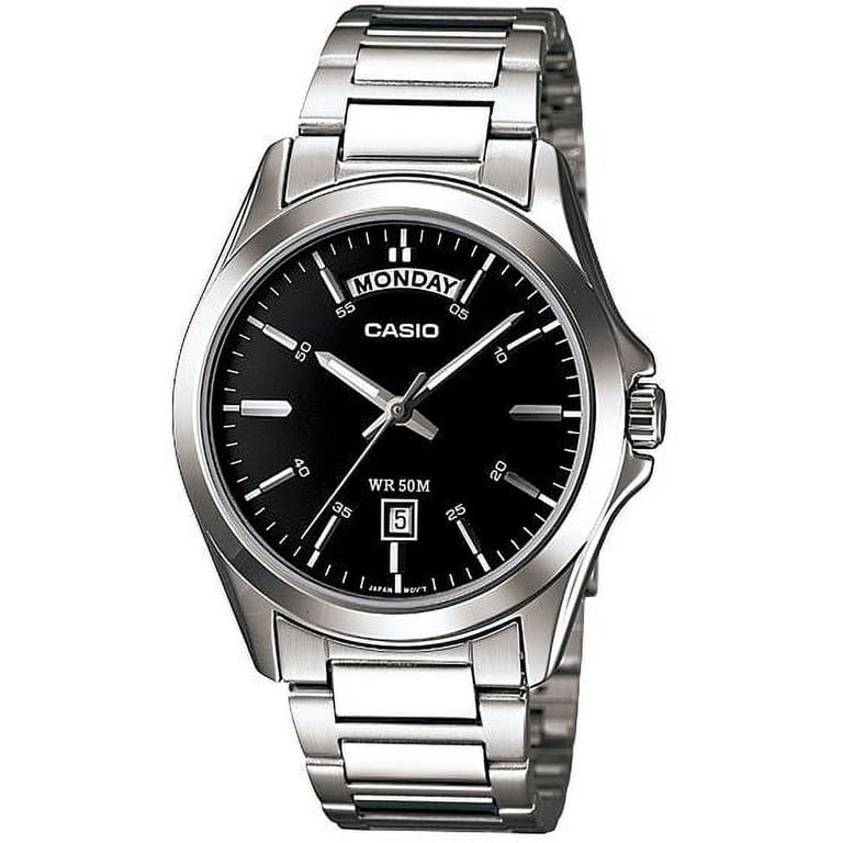 Casio Men's Silver Watch, Day and Date, Stainless Steel, Quartz