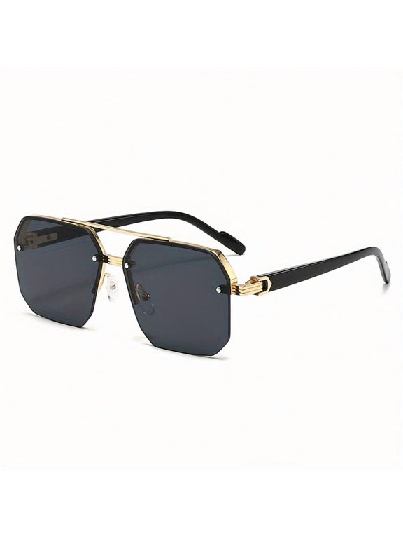 Men's Classic Double Beam Semi-Rimless Business Glasses - Zinc Alloy Frame & PC Lenses, Style Wide Fit (>139mm), Decorative Eyewear for Everyday and Official Use