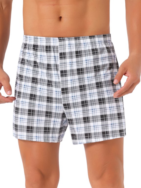 Men's Classic Elastic Waistband Plaid Pattern Boxer Shorts 32 Black White