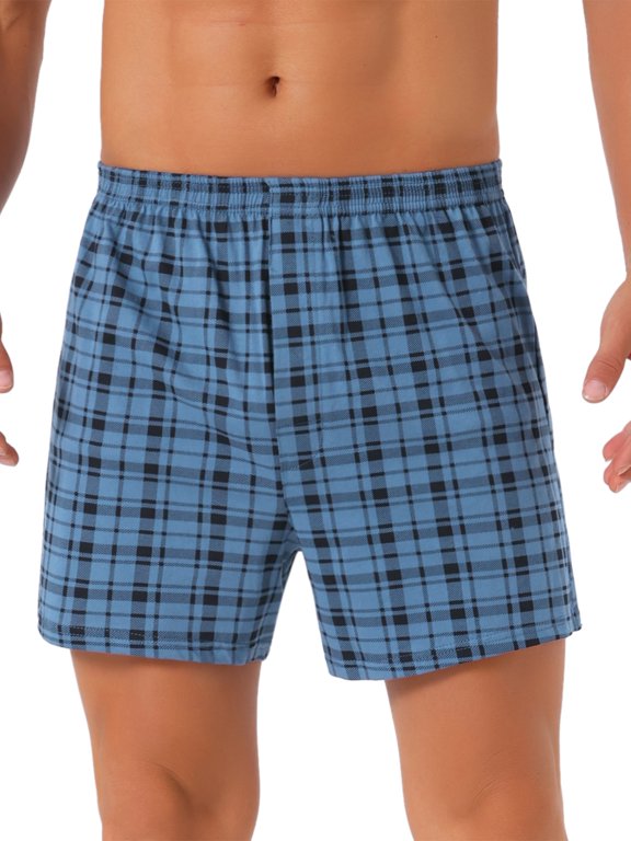 Men's Classic Elastic Waistband Plaid Pattern Boxer Shorts 34 Navy