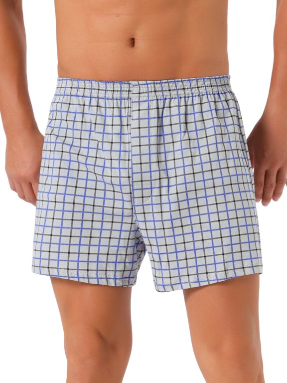 Men's Classic Elastic Waistband Plaid Pattern Boxer Shorts 36 Gray