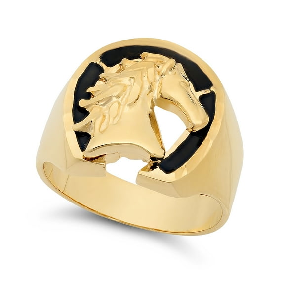 Men’s Classic Equestrian 14k Gold Plated Lucky Horseshoe Ring - Size 13.5