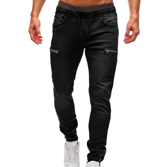 Men's Classic-FIT Fashion Solid Color Waist Multi-Pocket Zipper Casual Length Pants Pantalones Para Hombre Black 4XL