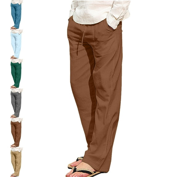 Men's Classic-FIT Fashion Summer Solid Casual Elastic Waist With Pocket Pants Casual Pants for Men Coffee XL