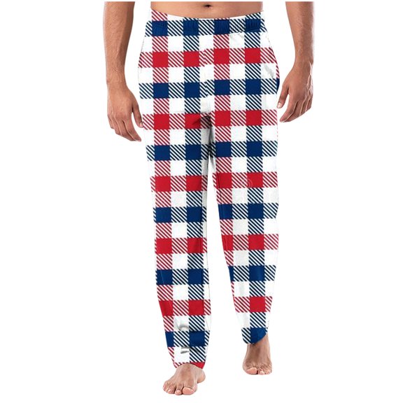 Men's Classic-FIT Home Sleepwear Thin Loose Pants Plaid Straight Leg Pants Casual Pants Sweatpants for Men Multicolor15 L