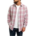 thumbnail image 1 of Men's Classic Fit Checkered Plaid Button Down Shirt Jacket Casual Long Sleeve Flannel Brushed Shacket Layering Overshirt for Work Daily Wear Untucked, Pink, XXL, 1 of 8