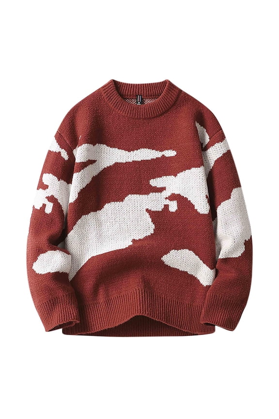 Men's Classic Fit Clouds Sweaters Long Sleeve Crewneck Graphic Pullover Sweaters