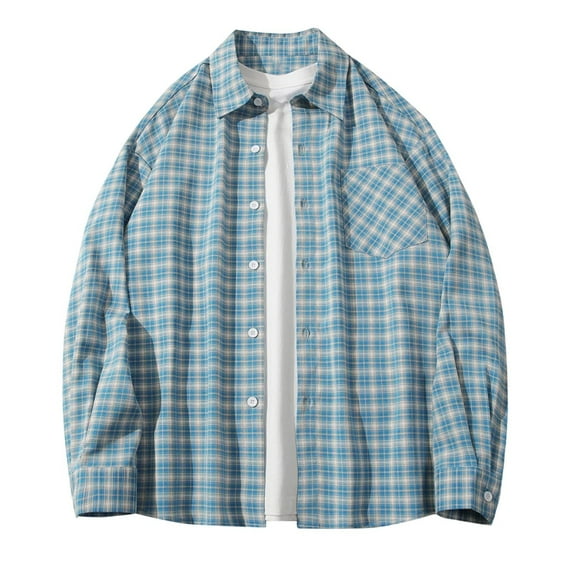 Men's Classic Fit Cotton Long Sleeve Formal Shirt Button-Down Shirts Long Sleeve for Daily Wear Blue M