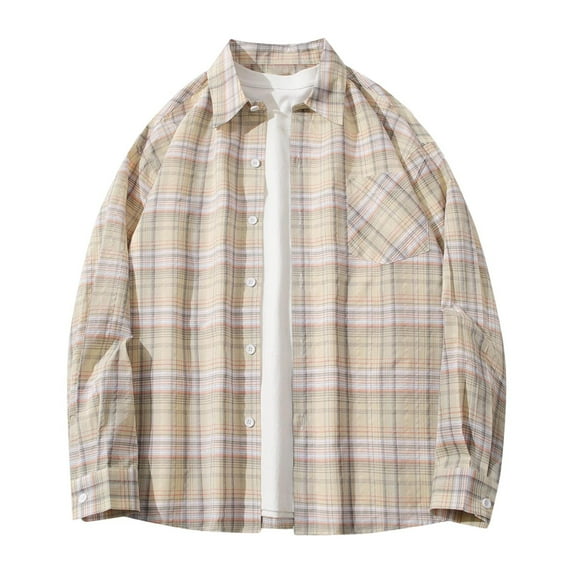 Men's Classic Fit Cotton Long Sleeve Formal Shirt Button-Down Shirts Long Sleeve for Daily Wear Yellow A L