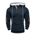 thumbnail image 1 of Men's Classic Fit Drawstring Hoodies 4 Buttons Patchwork Heavyweight Trendy Hooded Sweatshirt Thick Pullover Tops (XL, Navy), 1 of 6