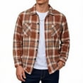 thumbnail image 1 of Men's Classic Fit Flannel Plaid Shirt Shackets 2 Chest Pockets Long Sleeve Button Down Collared Blouses Jackets (XL, Brown), 1 of 6