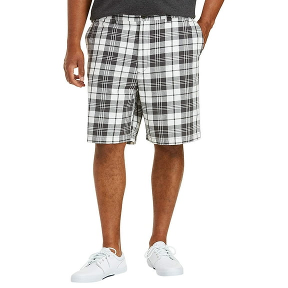 Men's Classic Fit Flat Front Cotton Plaid Stripe Pattern Lightweight Shorts (Plaid Grey, 48)