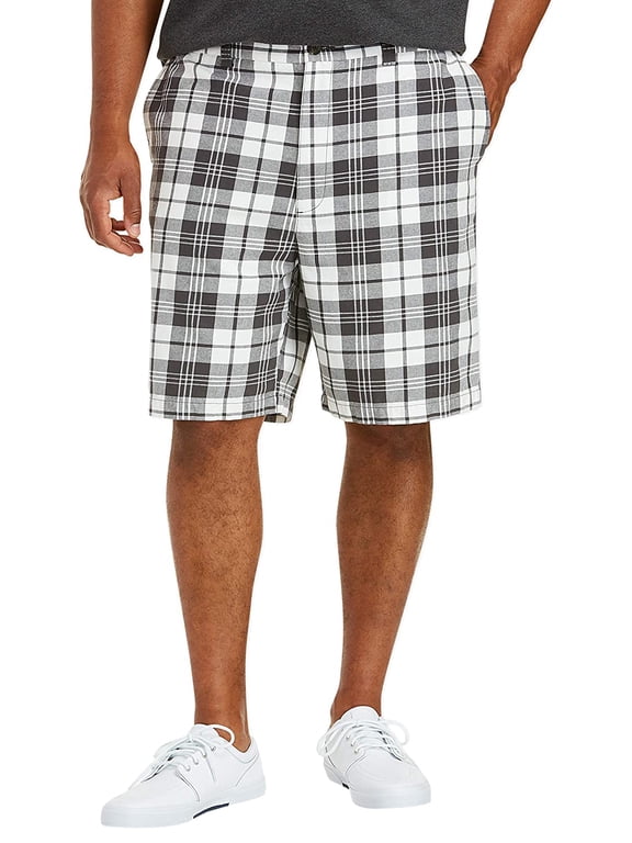 Men's Classic Fit Flat Front Cotton Plaid Stripe Pattern Lightweight Shorts (Plaid Grey, 50)