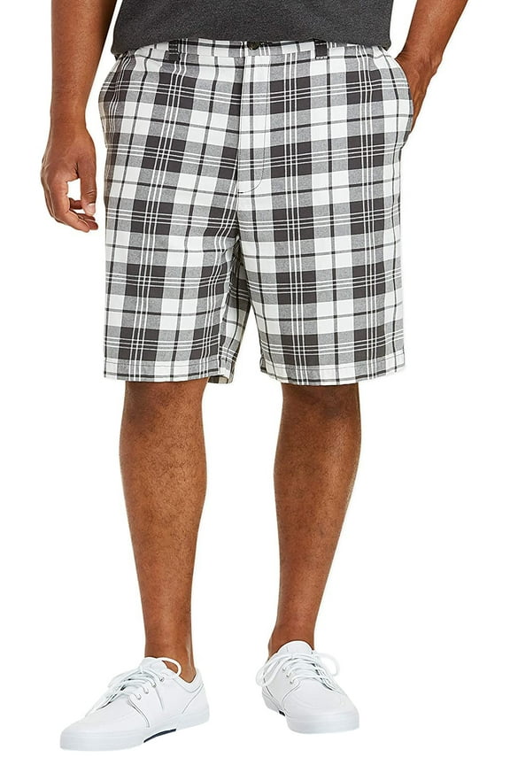 Men's Classic Fit Flat Front Cotton Plaid Stripe Pattern Lightweight Shorts (Plaid Grey, 58)