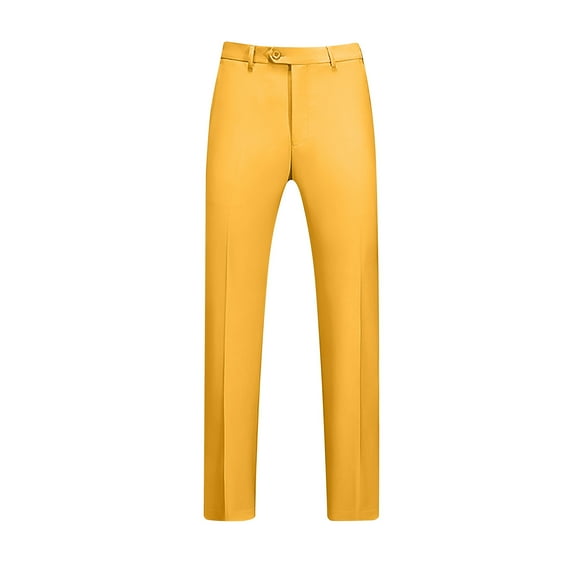 Men's Classic Fit Flat Front Dress Pants Expandable Waist Suit Button Pants Orange