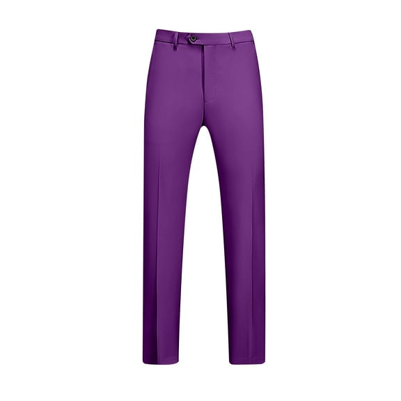 Men's Classic Fit Flat Front Dress Pants Expandable Waist Suit Button Pants Purple