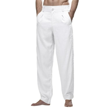 Men's Classic Fit Flat Front Linen Pants Casual Plus Size Linen Pants Summer Yoga Beach Long Linen Palazzo Pants