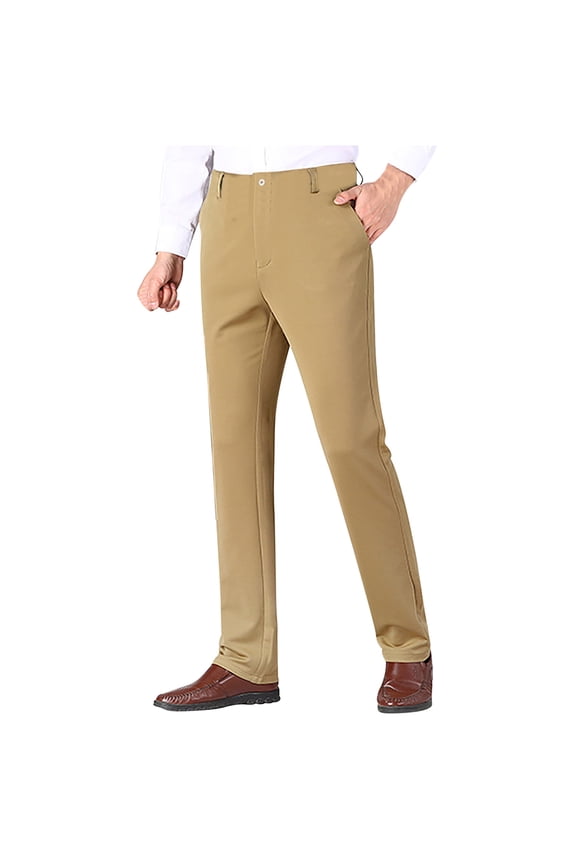 Men's Classic Fit Khaki Pants Straight Fit Perfect Chino Pant Modern-Fit Comfort Stretch Performance Pant Khaki L