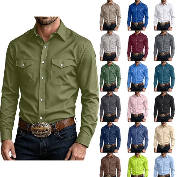 Men's Classic Fit Long Sleeve Button Up Shirt Breathable Cotton Blend Western Style Top for Daily & Outdoor Wear