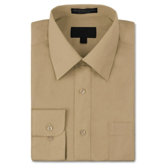 Men's Classic Fit Long Sleeve Wrinkle Resistant Button Down Premium Dress Shirt (Beige, 3XL)