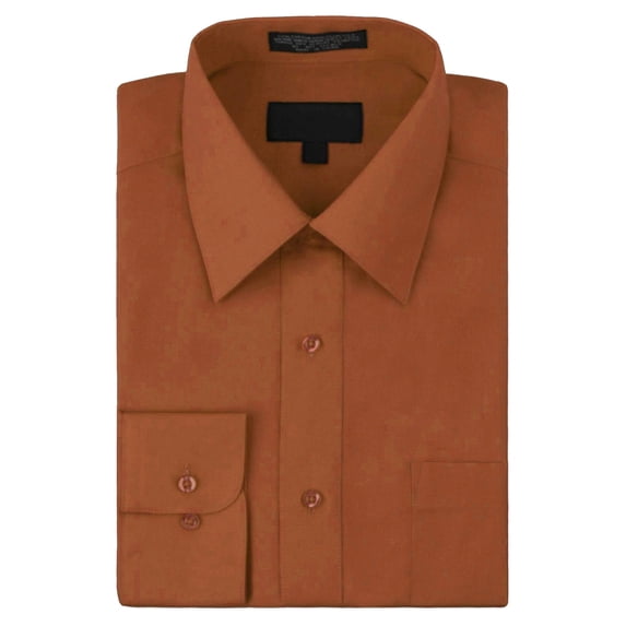 Men's Classic Fit Long Sleeve Wrinkle Resistant Button Down Premium Dress Shirt (Copper, XL)