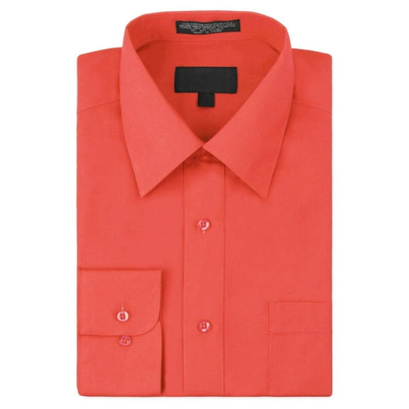 Men's Classic Fit Long Sleeve Wrinkle Resistant Button Down Premium Dress Shirt (Coral,L)
