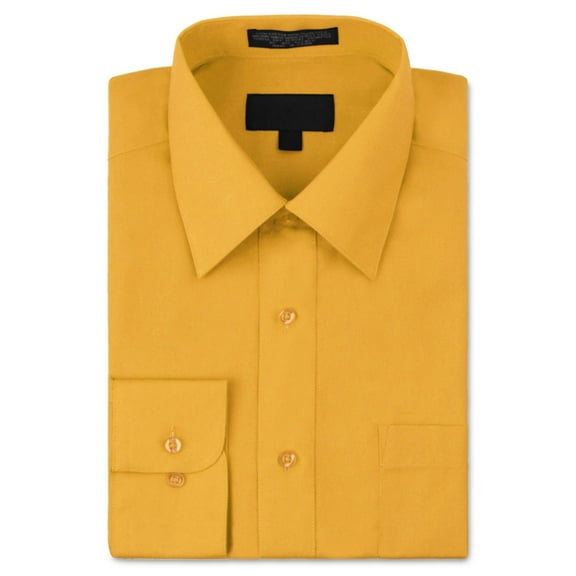Men's Classic Fit Long Sleeve Wrinkle Resistant Button Down Premium Dress Shirt (Gold, L)