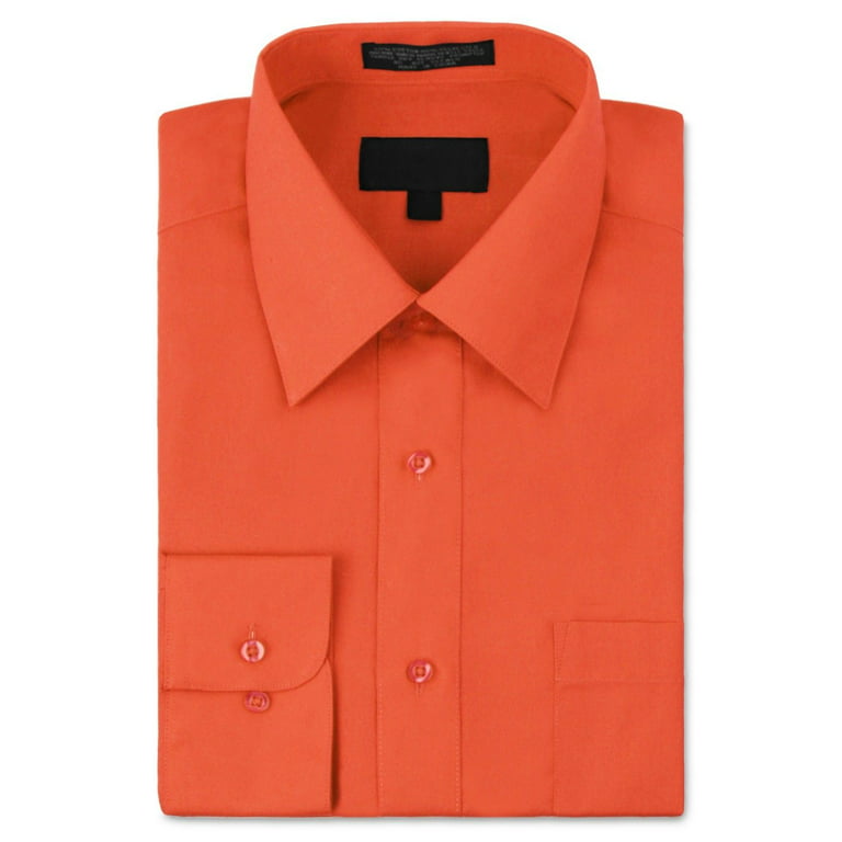 Men's Classic Fit Long Sleeve Wrinkle Resistant Button Down Premium Dress  Shirt (Orange, S) 