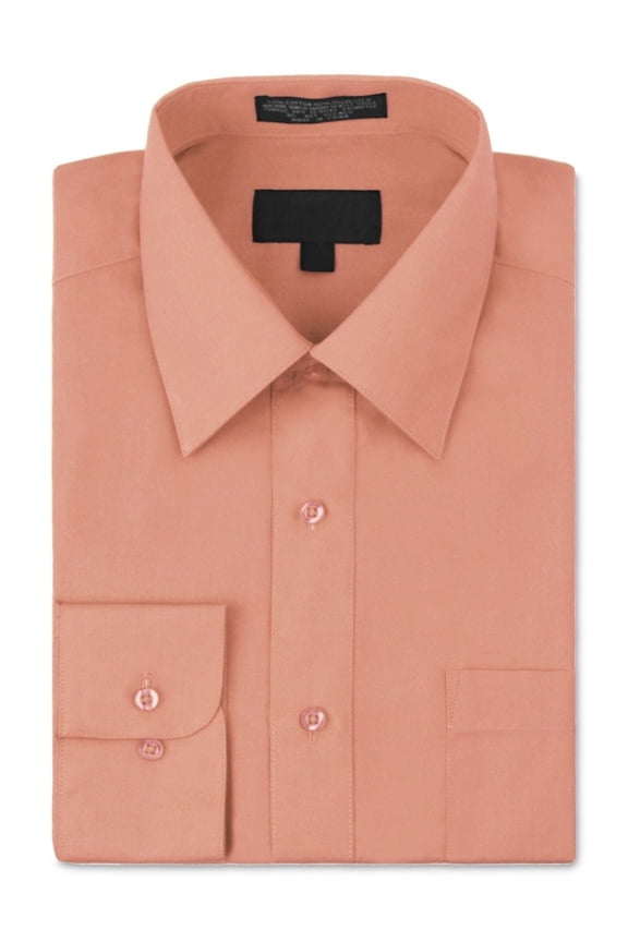 Men's Classic Fit Long Sleeve Wrinkle Resistant Button Down Premium Dress Shirt (Peach, 4XL)