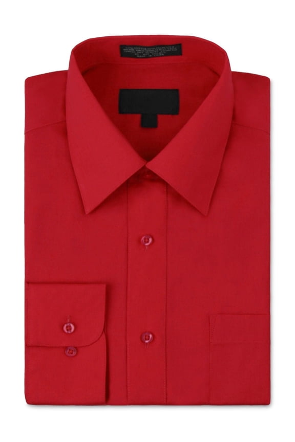 Men's Classic Fit Long Sleeve Wrinkle Resistant Button Down Premium Dress Shirt (Red,L)