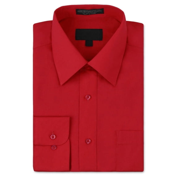 Men's Classic Fit Long Sleeve Wrinkle Resistant Button Down Premium Dress Shirt (Red,S)