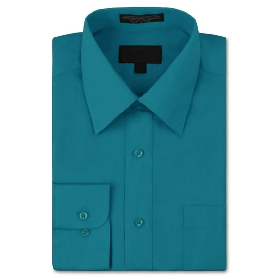 Men's Classic Fit Long Sleeve Wrinkle Resistant Button Down Premium Dress Shirt (Teal Blue, L)