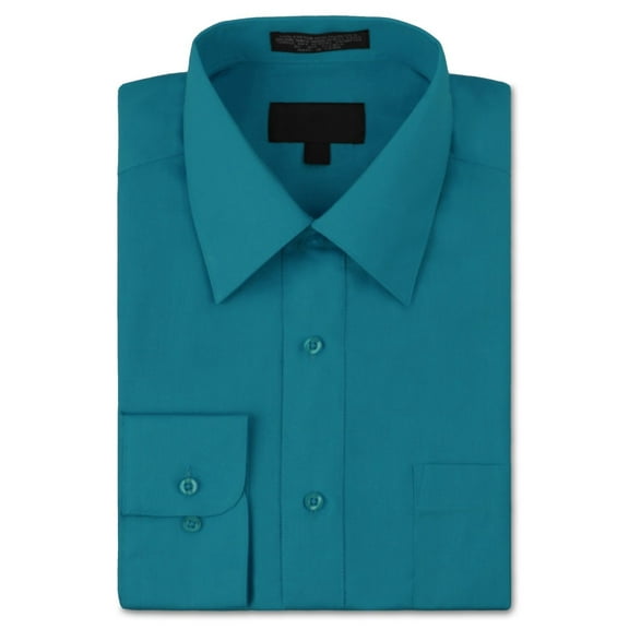 Men's Classic Fit Long Sleeve Wrinkle Resistant Button Down Premium Dress Shirt (Teal Blue, L)
