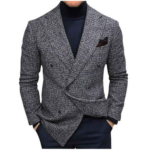 Men's Classic Fit Plaid Casual Blazer Jacket Notched Lapel Two Button Suits Coats Striped Business Blazers Coat