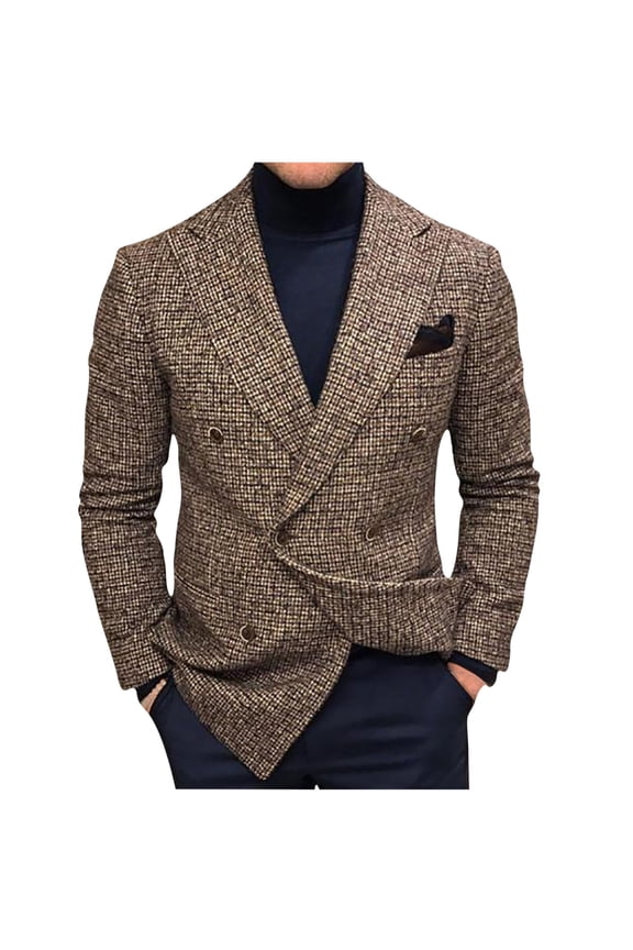 Men's Classic Fit Plaid Casual Blazer Jacket Notched Lapel Two Button Suits Coats Striped Business Blazers Coat