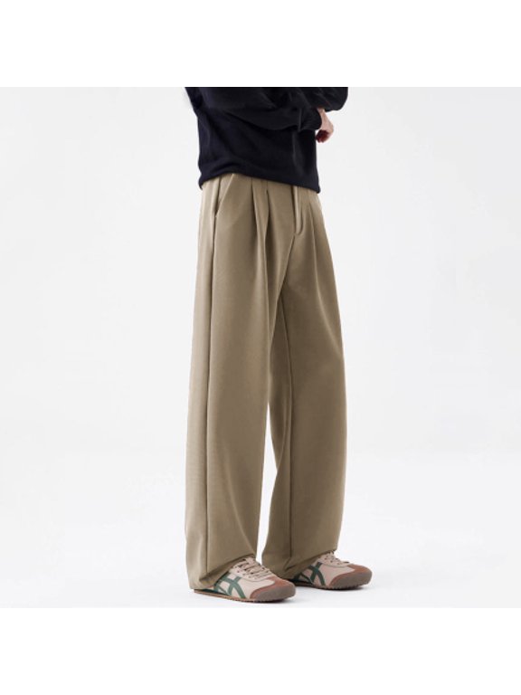 Men's Classic Fit Pleated Cuffed Microfiber Dress Pants Stretch Waist S-XL